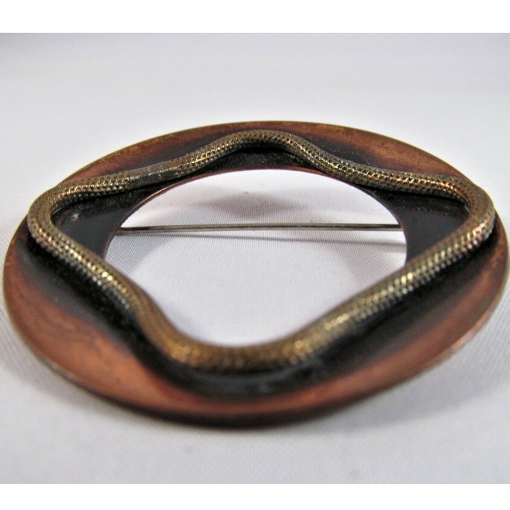 Vintage 1960 Copper Brooch Dimensional Round Modernist Abstract Pin - Picture 2 of 10
